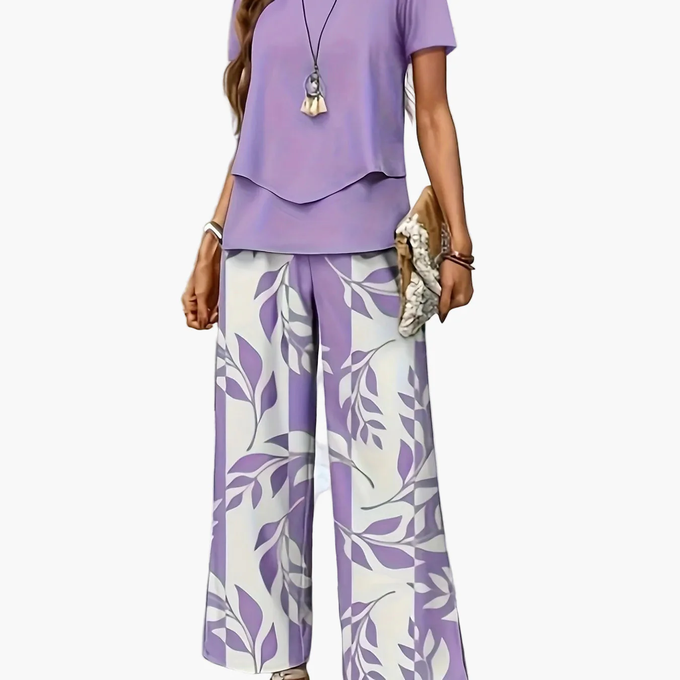 Ensemble élégant pour femme à manches courtes style décontracté chic avec pantalon large imprimé floral - Image 16