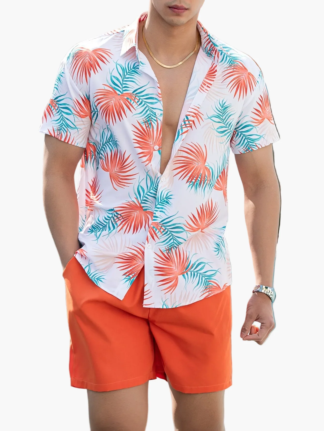 Ensemble d'été décontracté homme style tropical – Chemise manches courtes et short – Idéal plage et vacances - Image 11