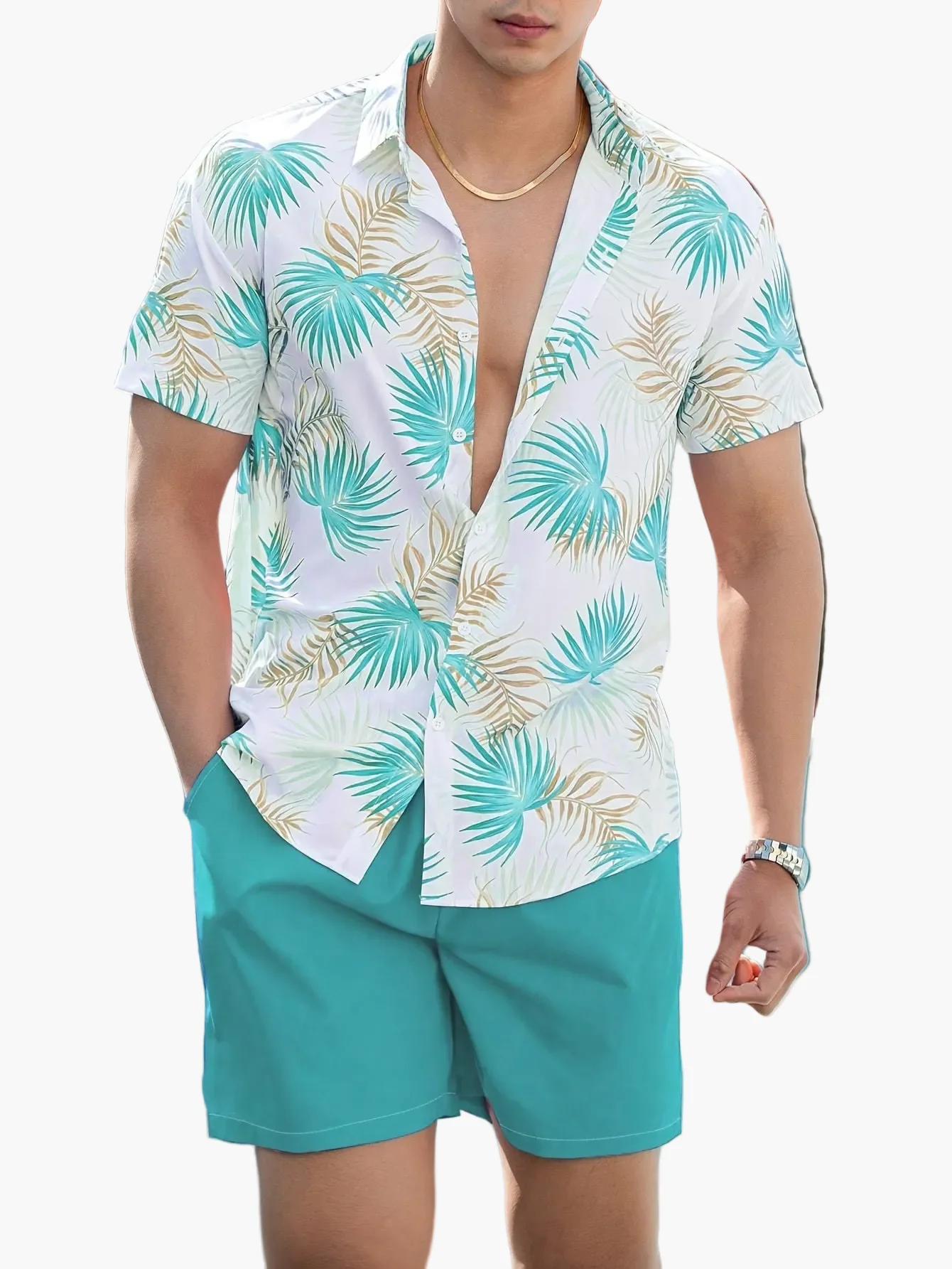 Ensemble d'été décontracté homme style tropical – Chemise manches courtes et short – Idéal plage et vacances - Image 12