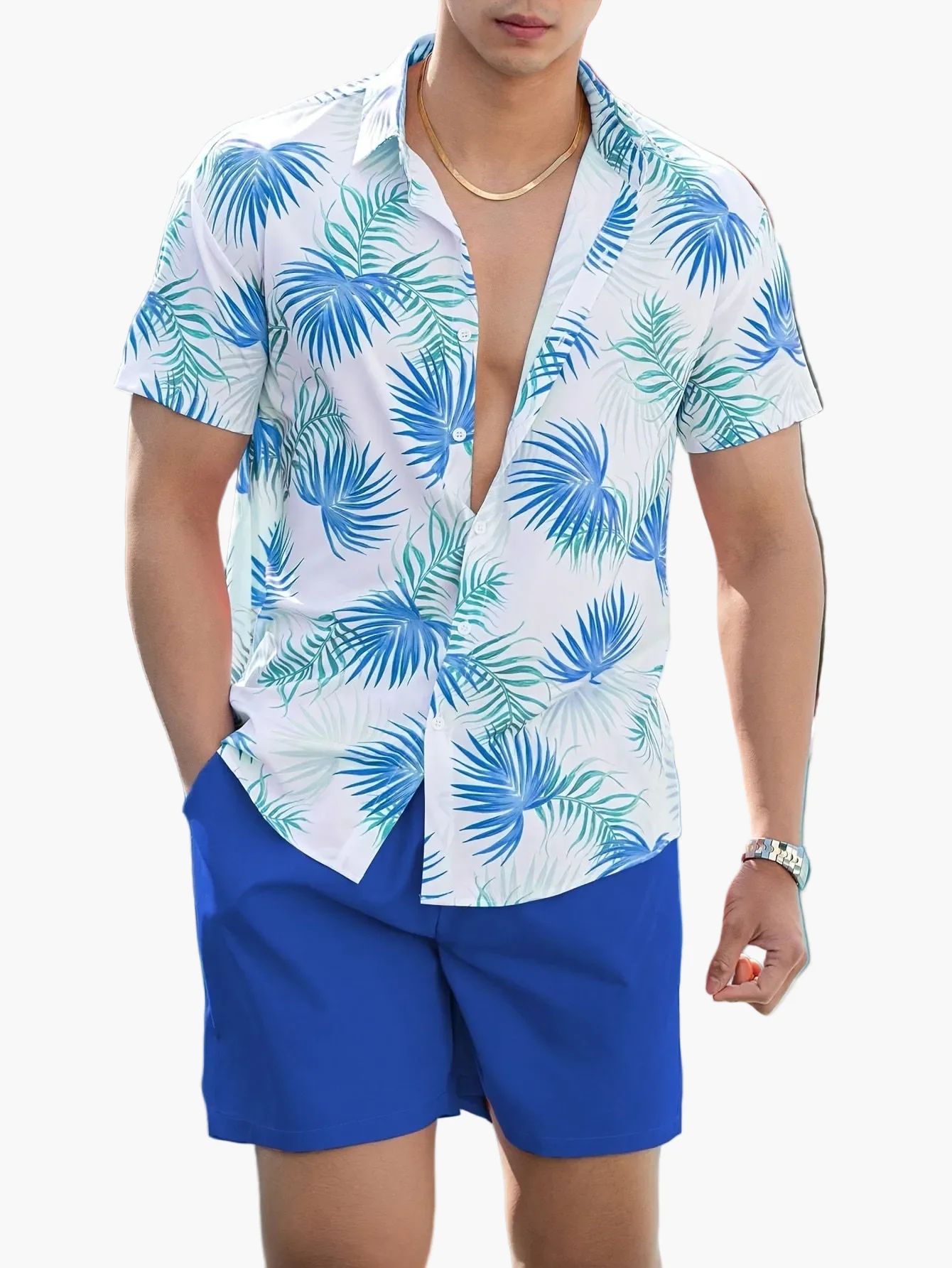 Ensemble d'été décontracté homme style tropical – Chemise manches courtes et short – Idéal plage et vacances - Image 13