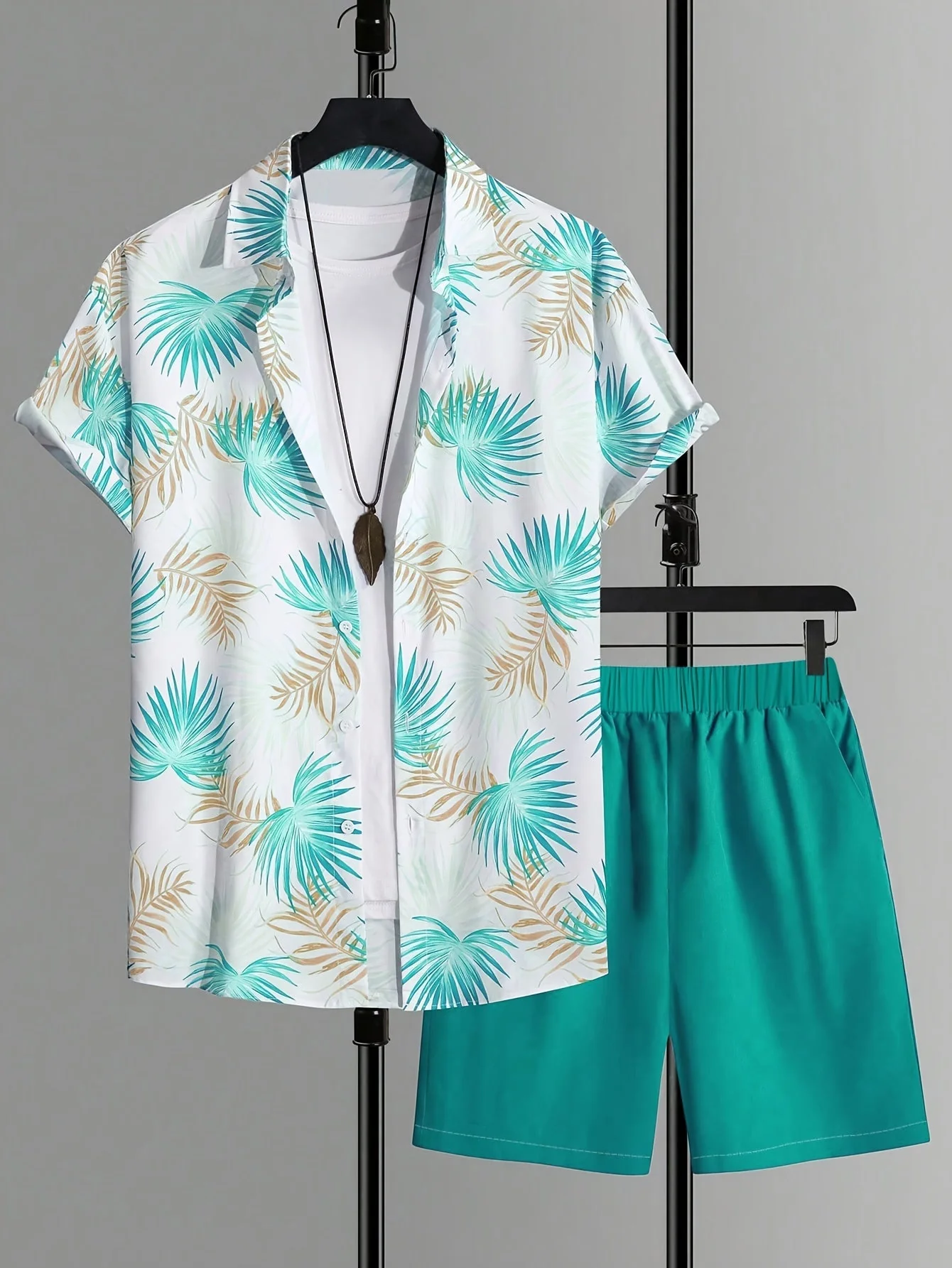 Ensemble d'été décontracté homme style tropical – Chemise manches courtes et short – Idéal plage et vacances - Image 9