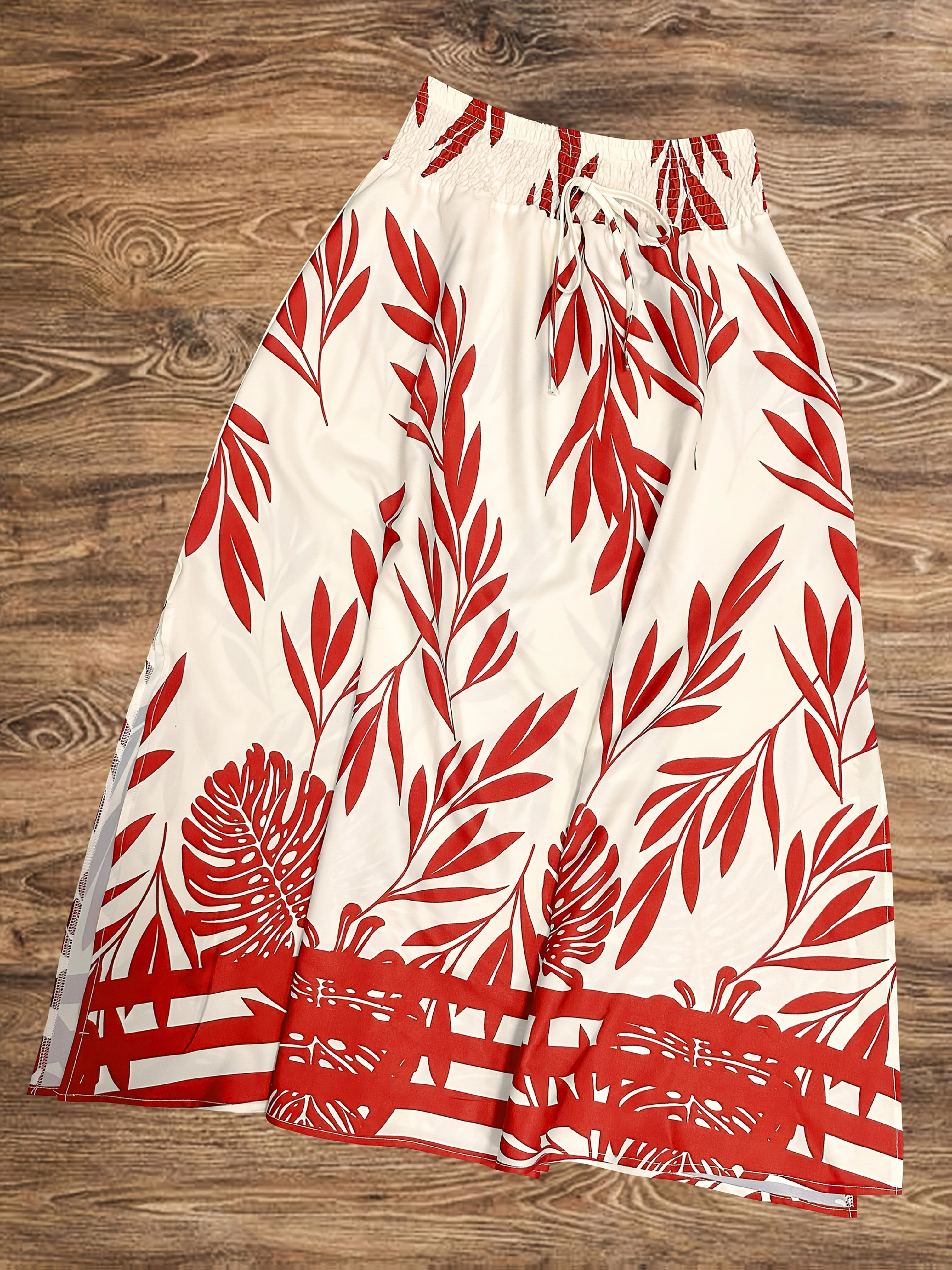 Ensemble féminin style vacances chic à motifs tropicaux - Haut sans manches et jupe longue avec taille froncée - Image 6