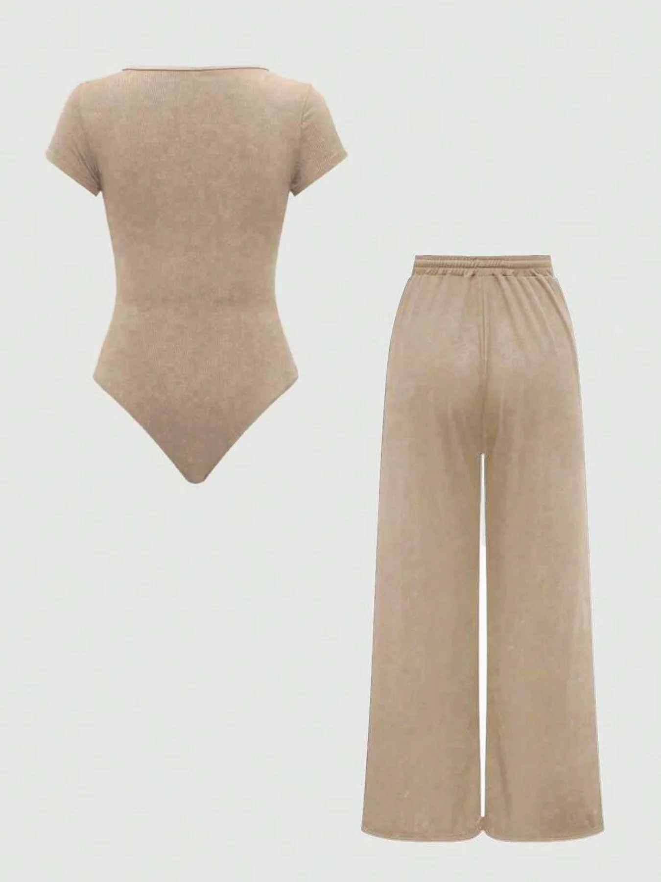 Ensemble Femme Body Col Carré et Pantalon Large Taille Haute Style Décontracté Printemps Été - Image 5