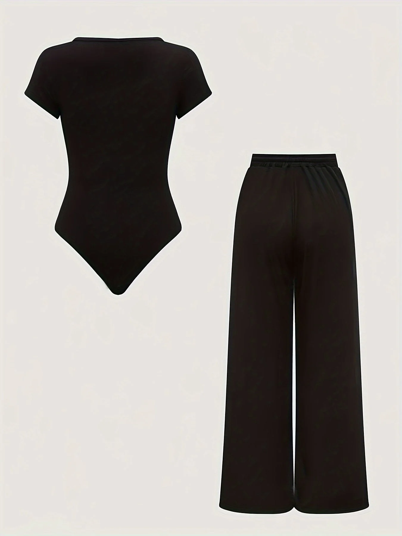 Ensemble Femme Body Col Carré et Pantalon Large Taille Haute Style Décontracté Printemps Été - Image 6