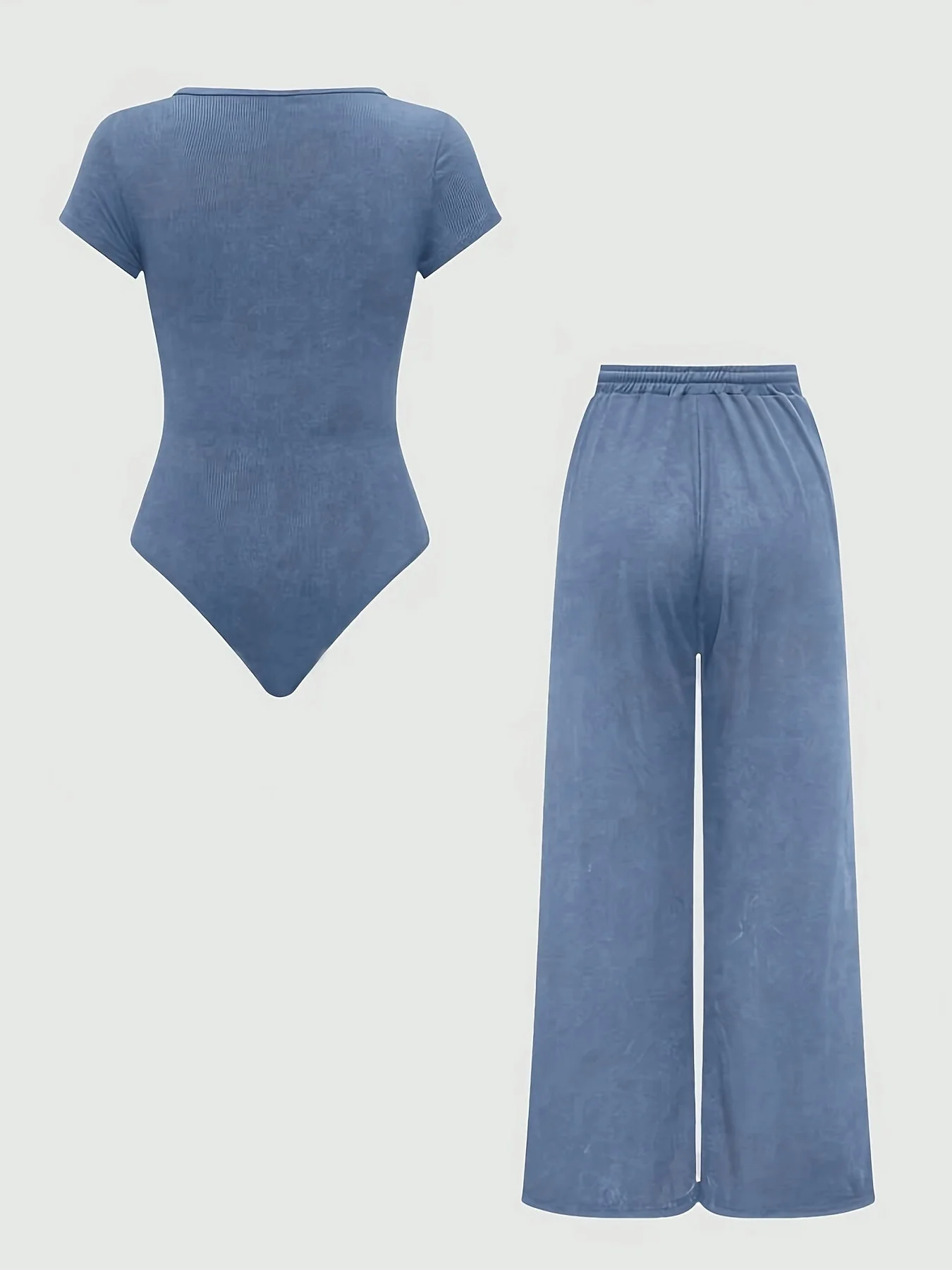 Ensemble Femme Body Col Carré et Pantalon Large Taille Haute Style Décontracté Printemps Été - Image 7