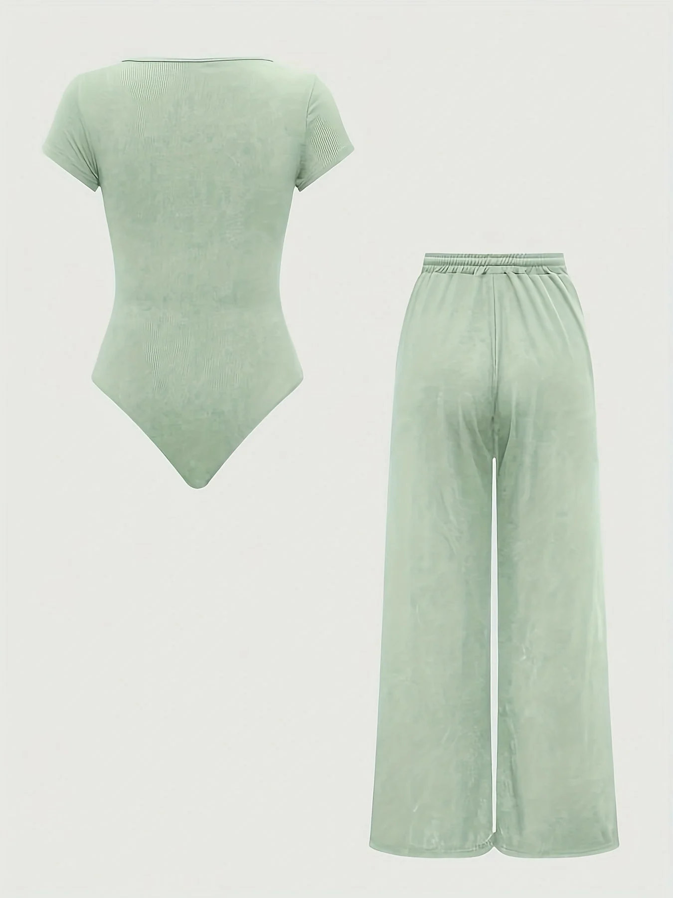 Ensemble Femme Body Col Carré et Pantalon Large Taille Haute Style Décontracté Printemps Été - Image 8