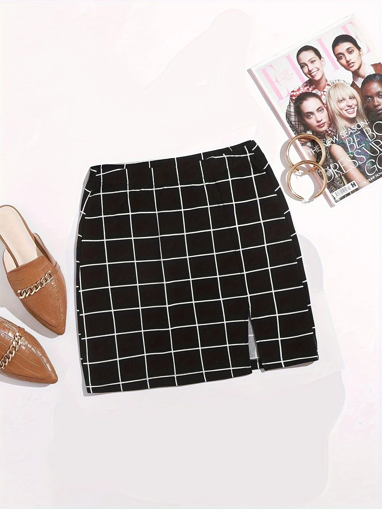 Ensemble Femme Chic à Carreaux Style Épaule Dénudée – Idéal Printemps Été - Image 4