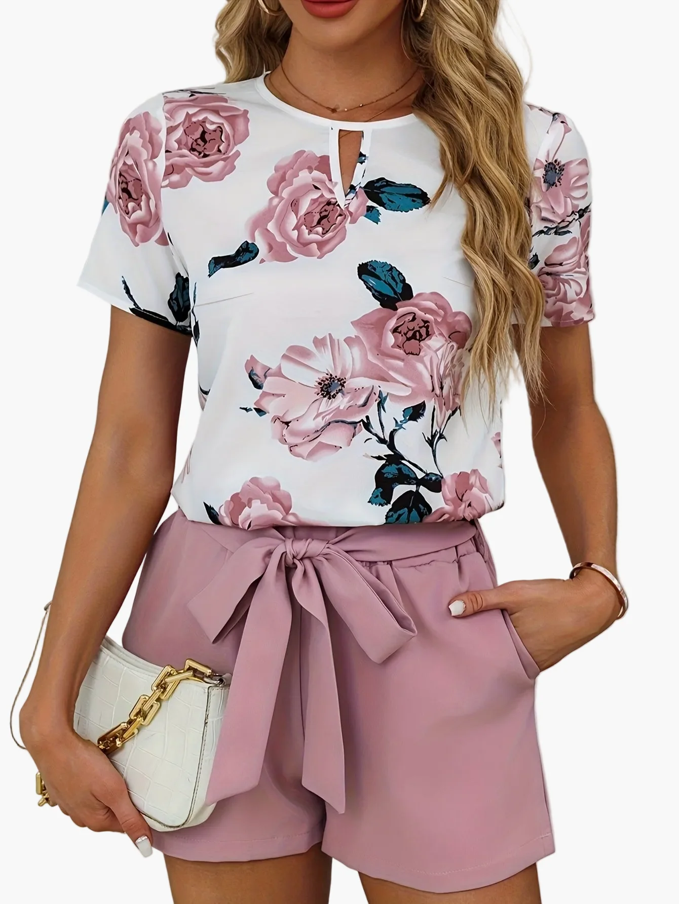 Ensemble Femme Élégant à Motifs Floraux avec Ceinture – Style Printemps Été, Idéal pour Sorties ou Quotidien - Image 6