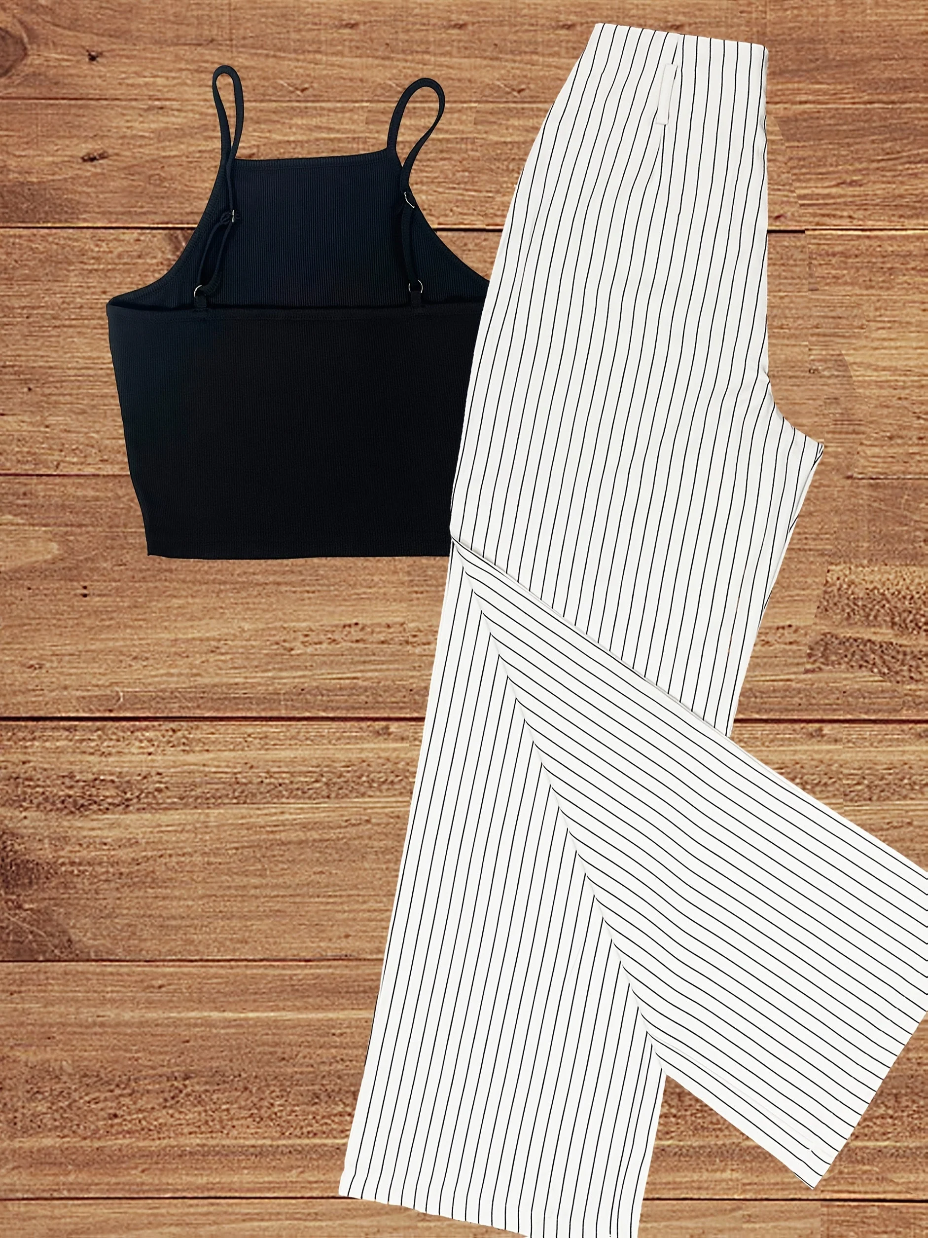 Ensemble femme élégant à rayures pour printemps/été, pantalon large et crop top chic - Image 7