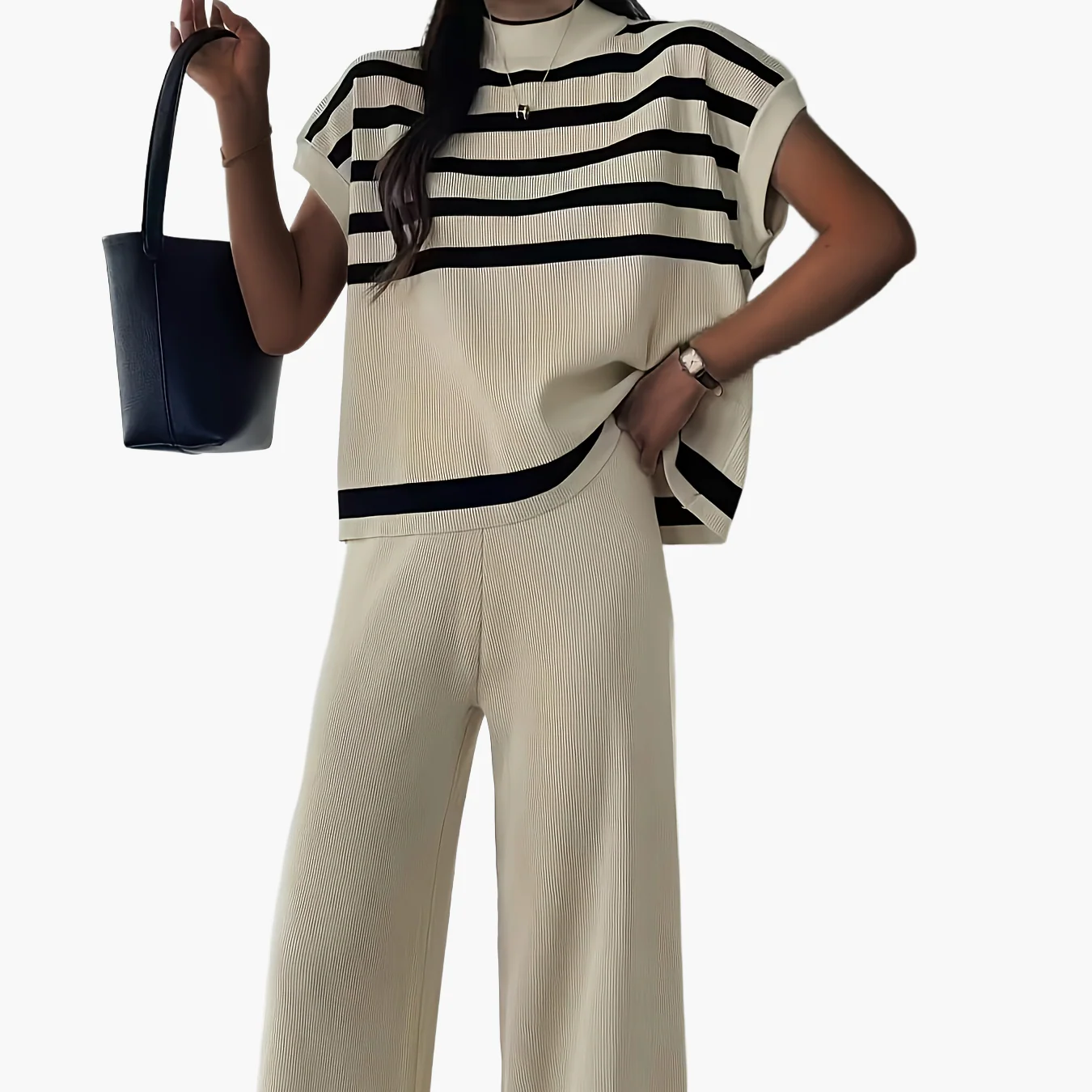 Ensemble Femme Élégant Style Marinière Décontracté Chic pour Printemps/Été - Image 11