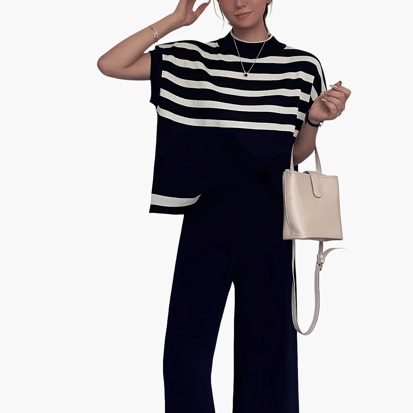 Ensemble Femme Élégant Style Marinière Décontracté Chic pour Printemps/Été - Image 12