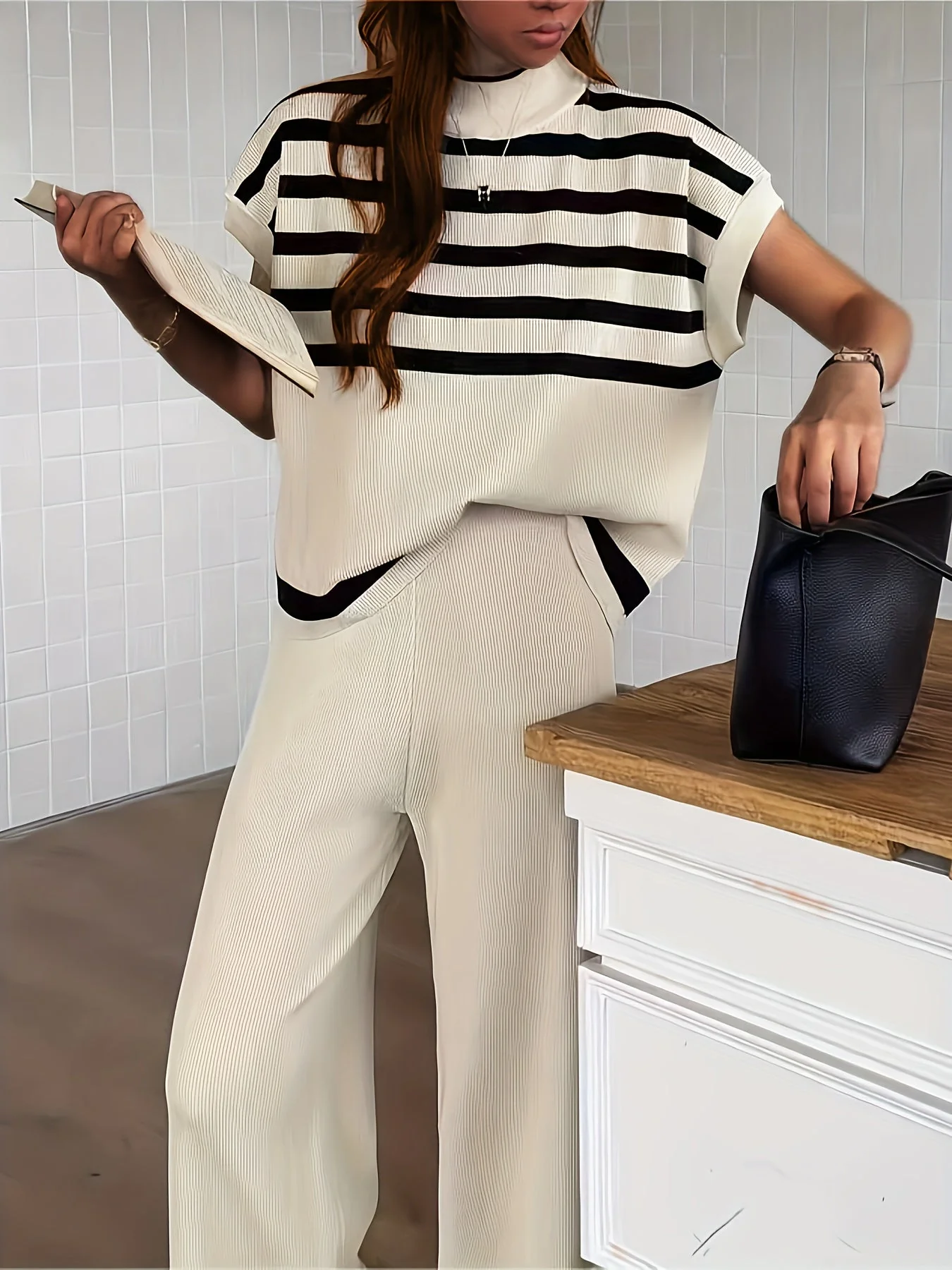 Ensemble Femme Élégant Style Marinière Décontracté Chic pour Printemps/Été - Image 2