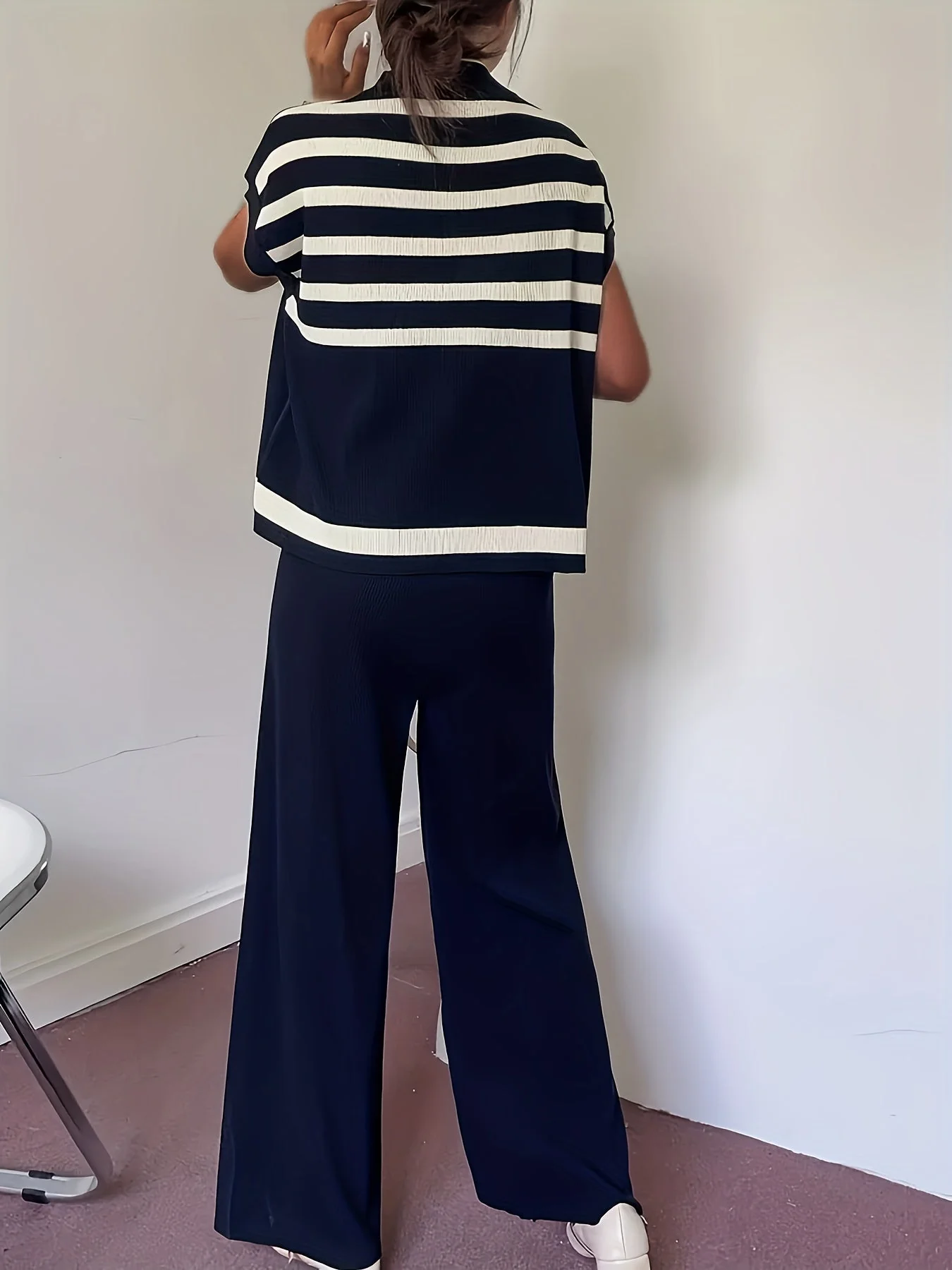 Ensemble Femme Élégant Style Marinière Décontracté Chic pour Printemps/Été - Image 3