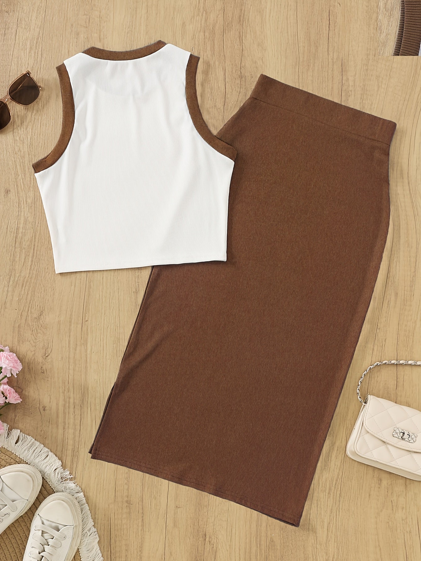 Ensemble jupe et débardeur sans manches style élégant pour femme - Idéal printemps/été - Image 2