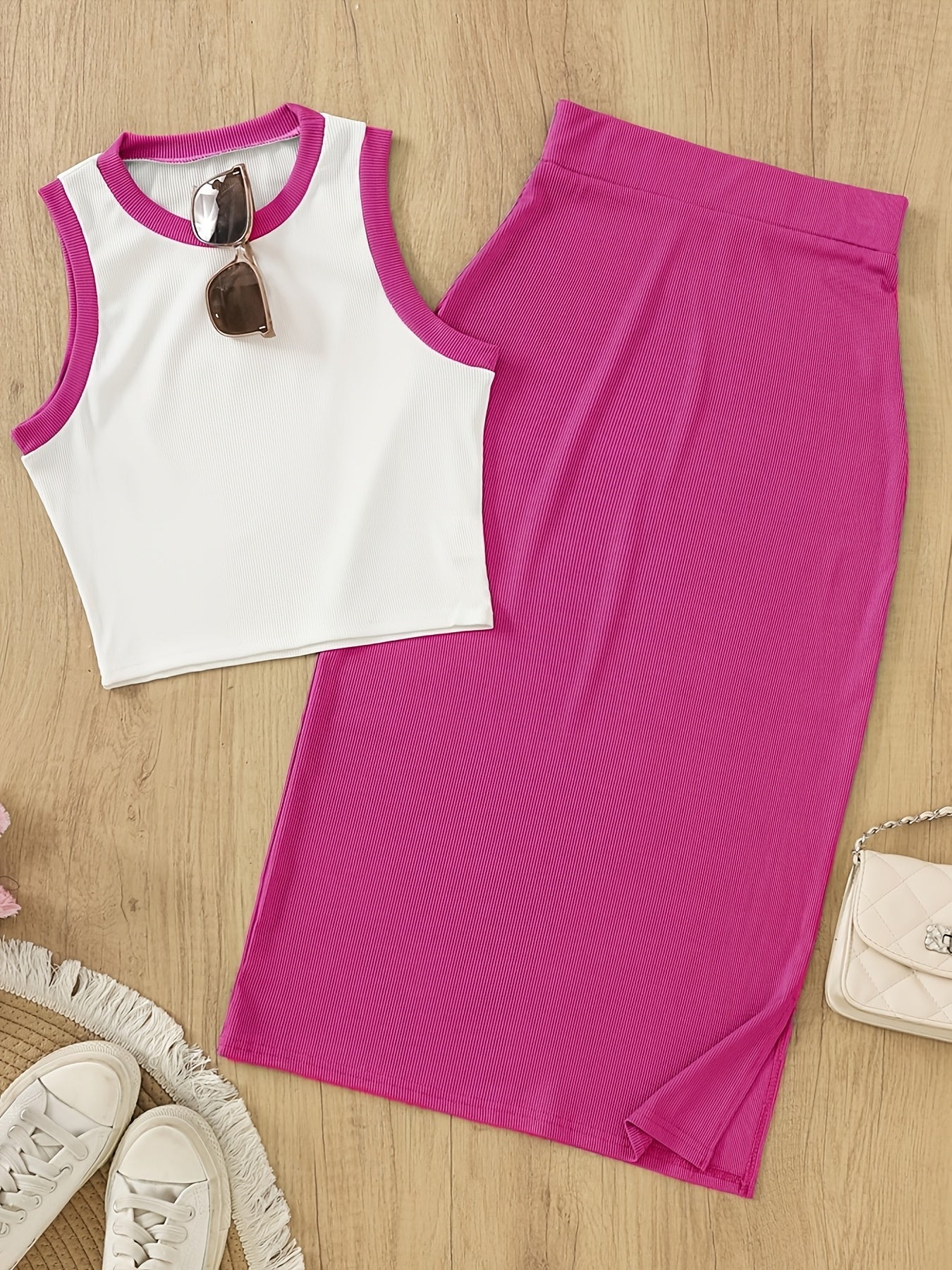 Ensemble jupe et débardeur sans manches style élégant pour femme - Idéal printemps/été - Image 4
