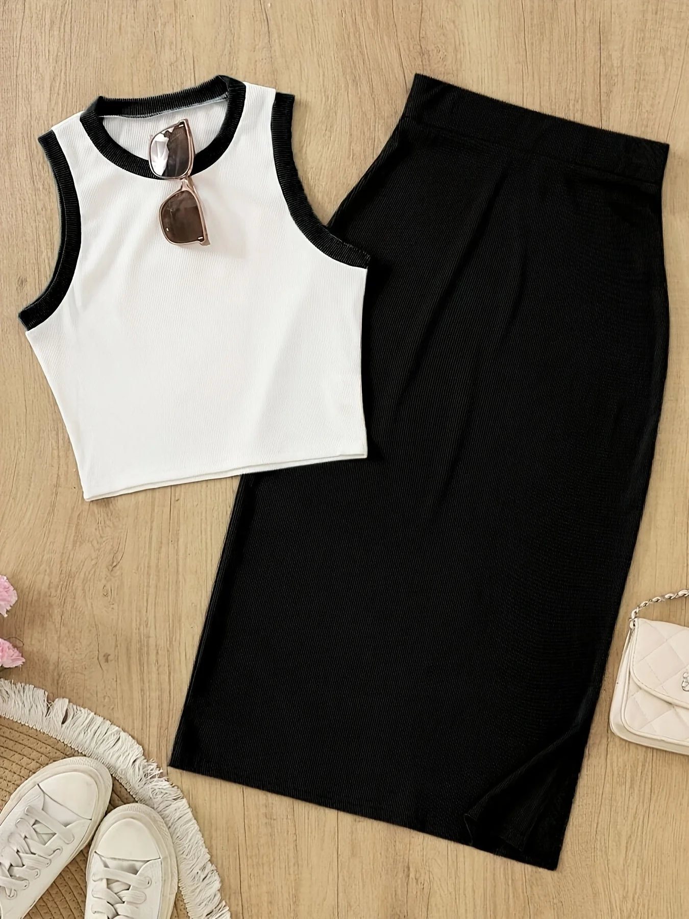 Ensemble jupe et débardeur sans manches style élégant pour femme - Idéal printemps/été - Image 5