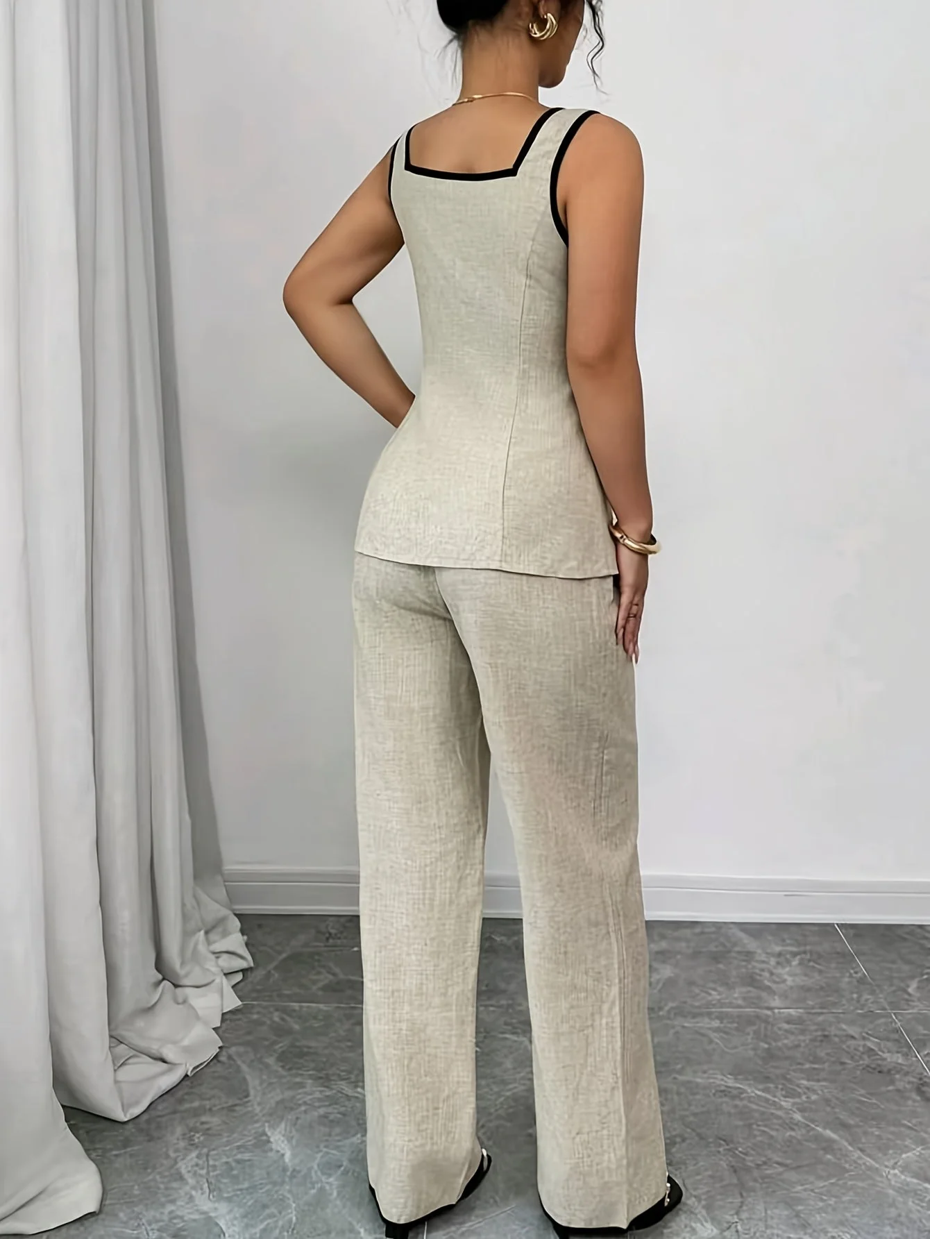 Ensemble pantalon et haut femme élégant style bureau à boutons – Printemps/Été - Image 5