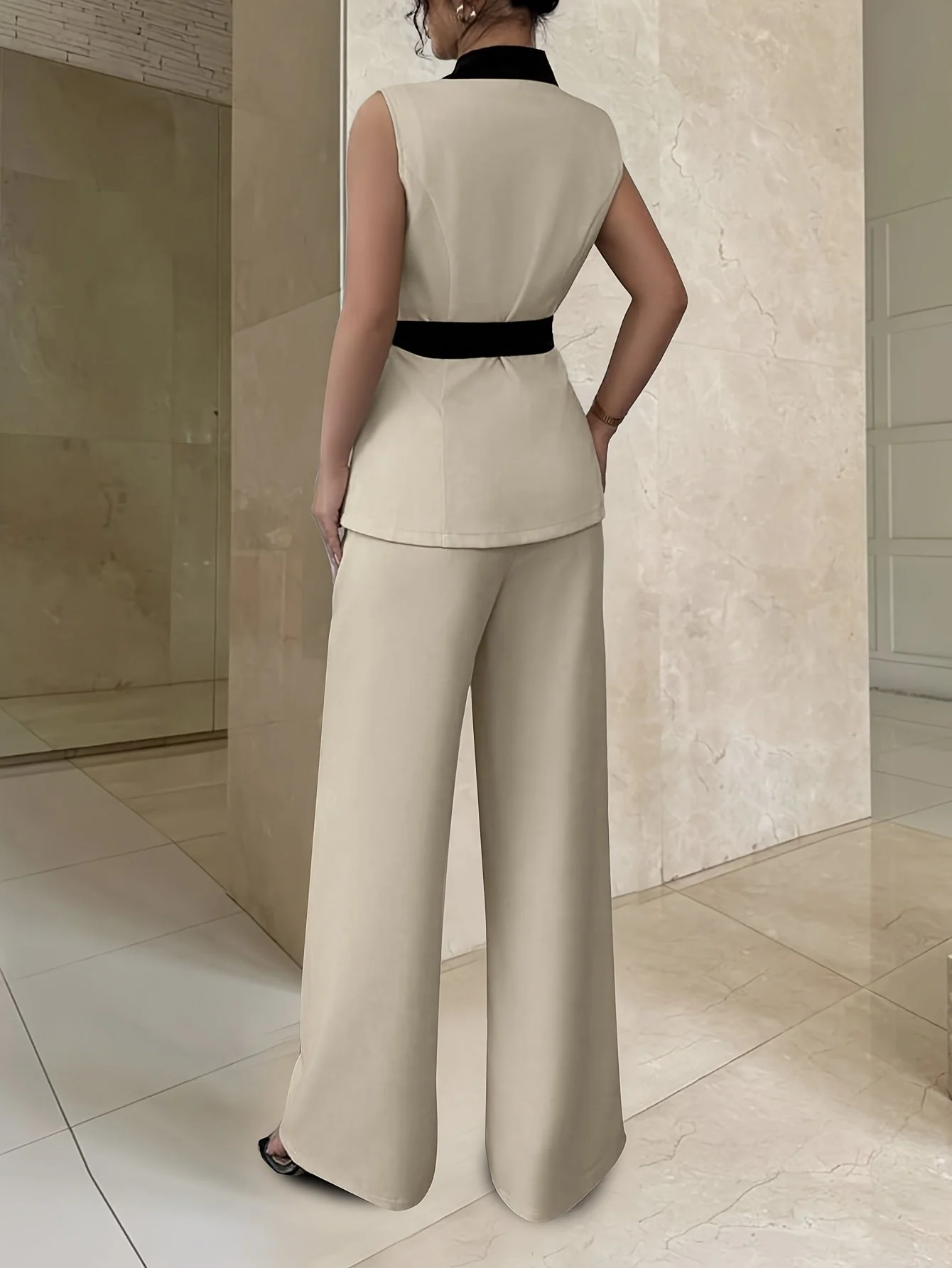 Ensemble pantalon tailleur sans manches style chic pour femme – Costume élégant de bureau ou sortie - Image 3