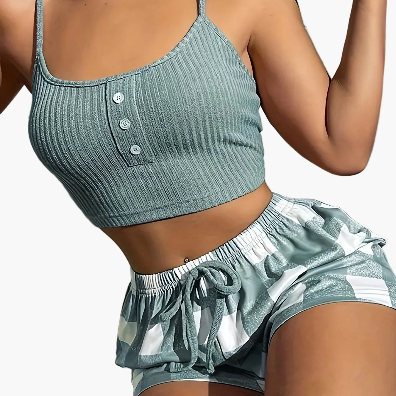 Ensemble de pyjama décontracté pour femme à bretelles fines, style estival confortable - Image 6