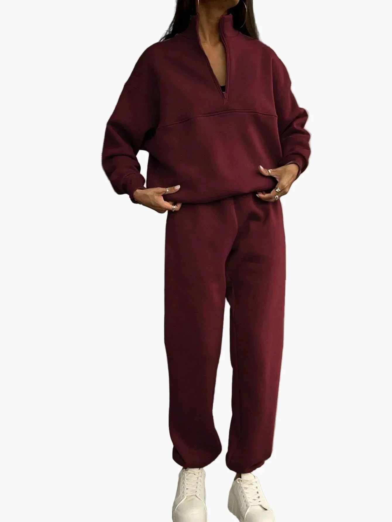 Ensemble de survêtement décontracté à col zippé pour femme - Style moderne et urbain - Image 4