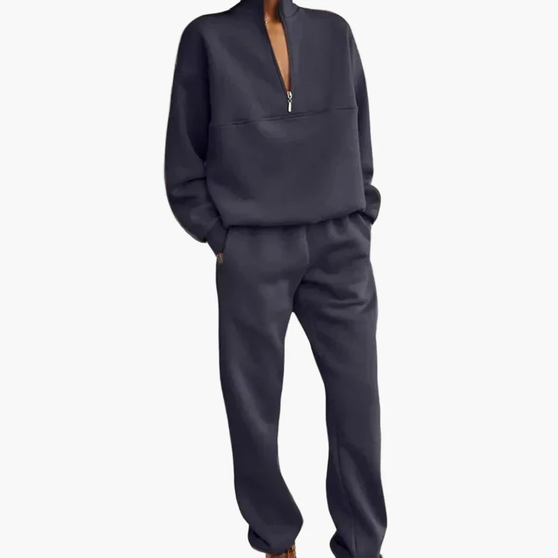 Ensemble de survêtement décontracté à col zippé pour femme - Style moderne et urbain - Image 6