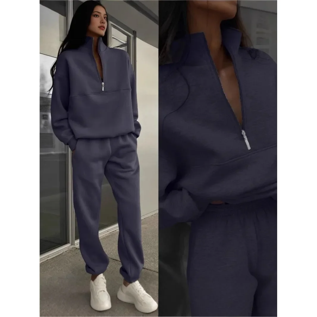 Ensemble de survêtement décontracté à col zippé pour femme - Style moderne et urbain - Image 8