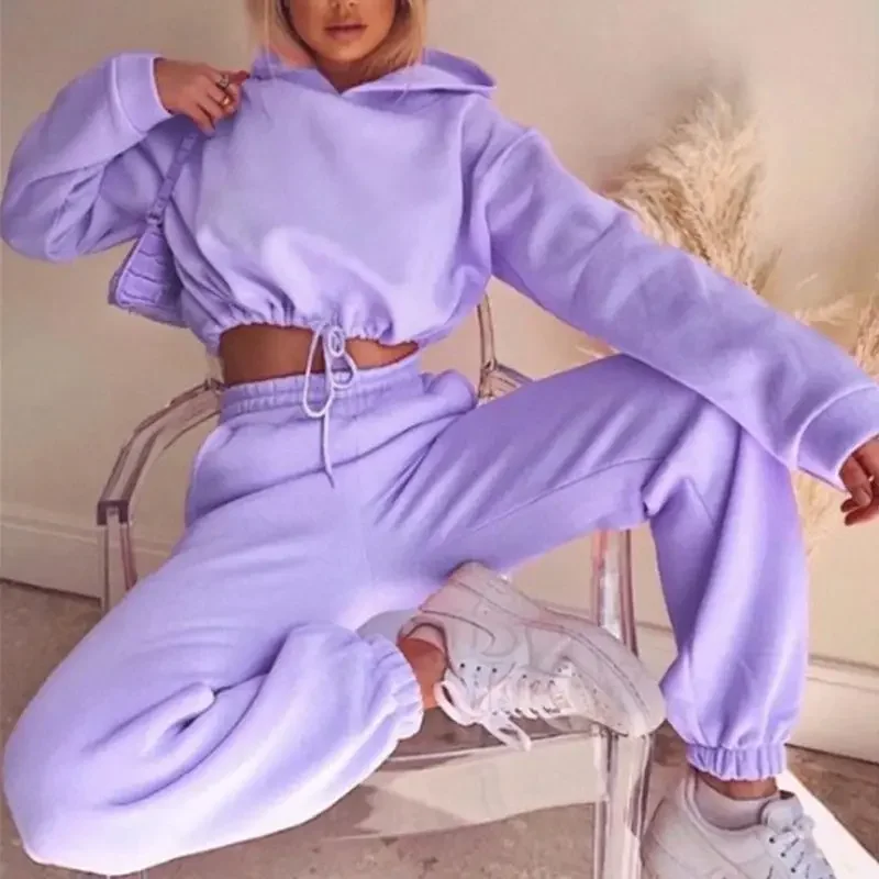 Ensemble Survêtement Femme Hoodie Court et Jogging Décontracté Urbain - Image 10