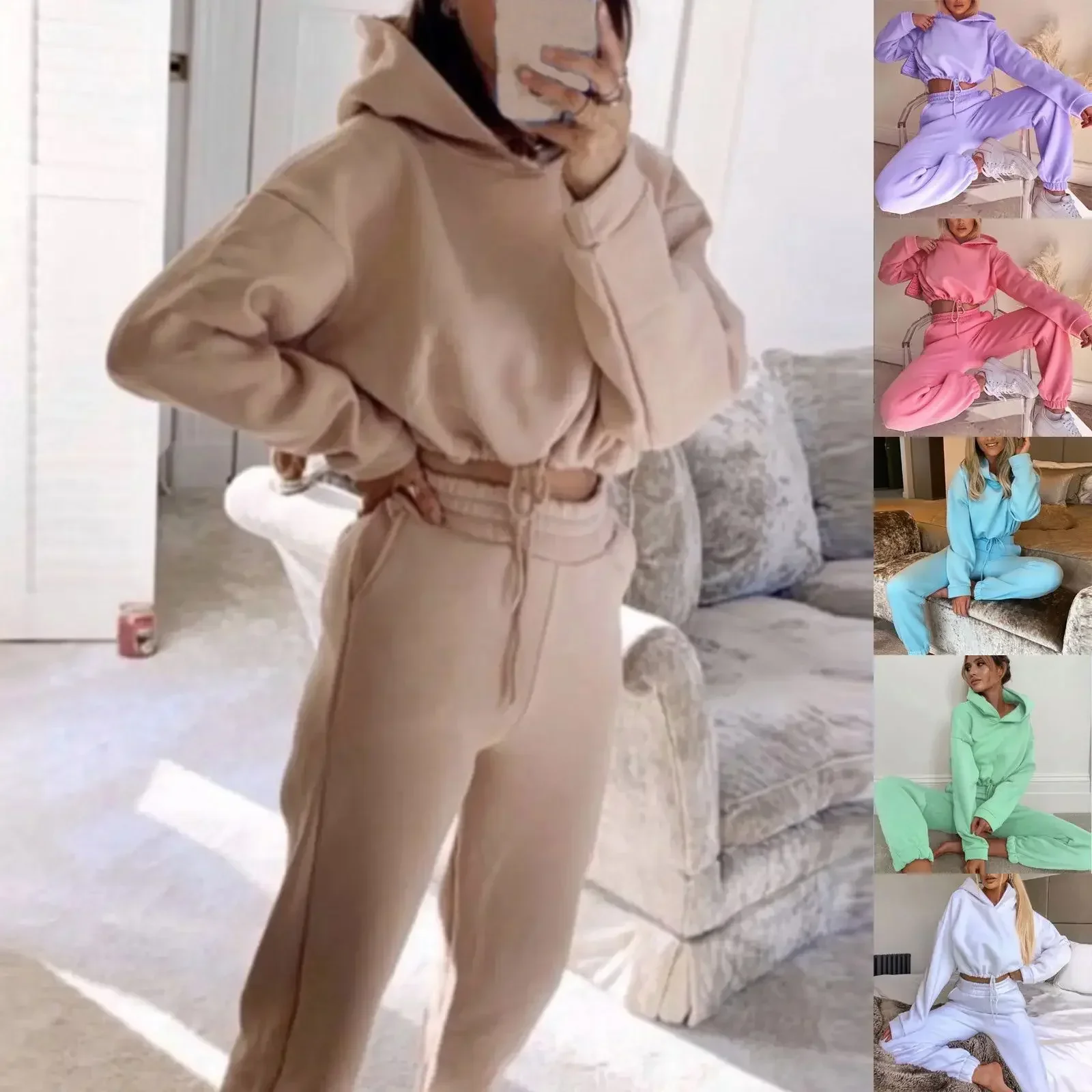 Ensemble Survêtement Femme Hoodie Court et Jogging Décontracté Urbain - Image 13