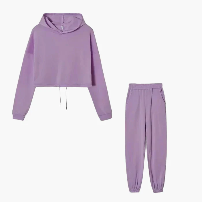 Ensemble Survêtement Femme Hoodie Court et Jogging Décontracté Urbain - Image 2