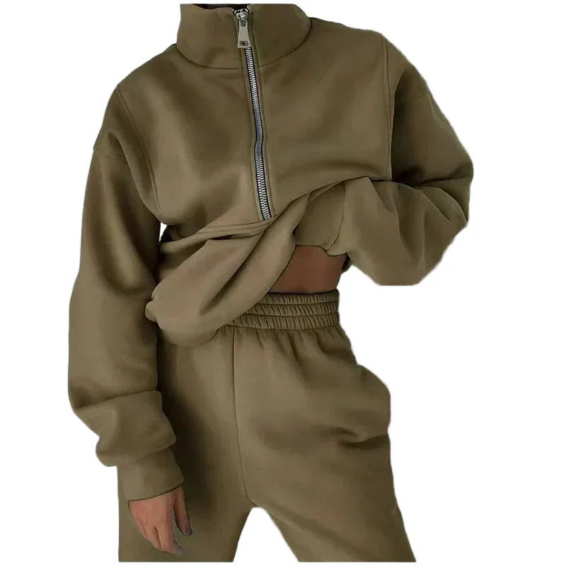 Ensemble Survêtement Femme Style Urbain Décontracté avec Col Zippé - Image 3
