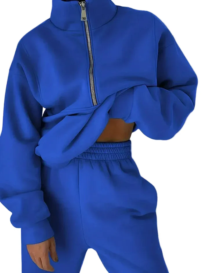 Ensemble Survêtement Femme Style Urbain Décontracté avec Col Zippé - Image 4