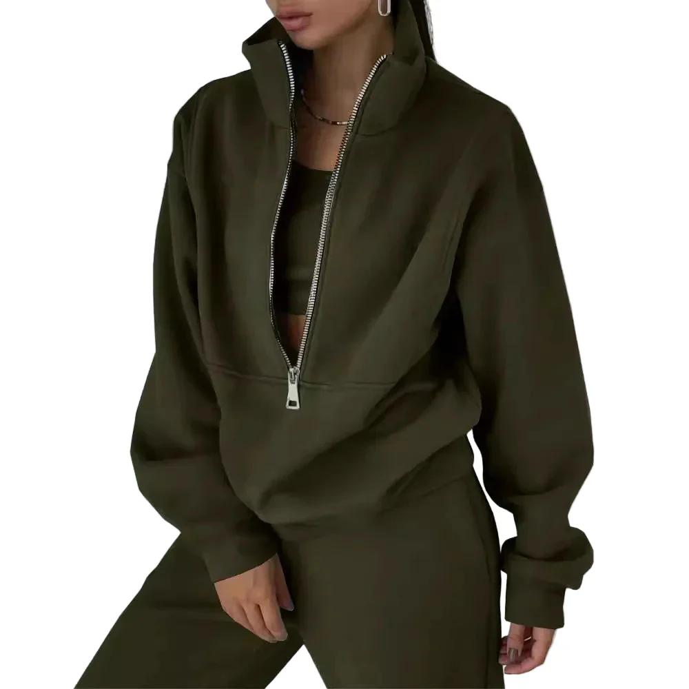 Ensemble Survêtement Femme Style Urbain Décontracté avec Col Zippé - Image 5