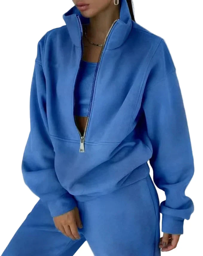 Ensemble Survêtement Femme Style Urbain Décontracté avec Col Zippé - Image 6