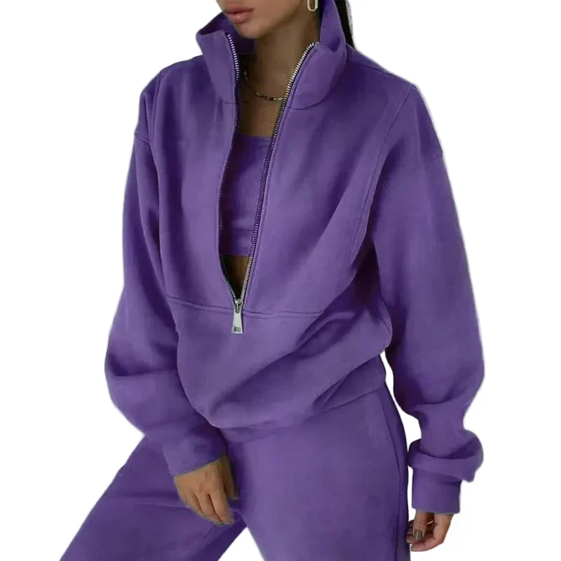 Ensemble Survêtement Femme Style Urbain Décontracté avec Col Zippé - Image 7