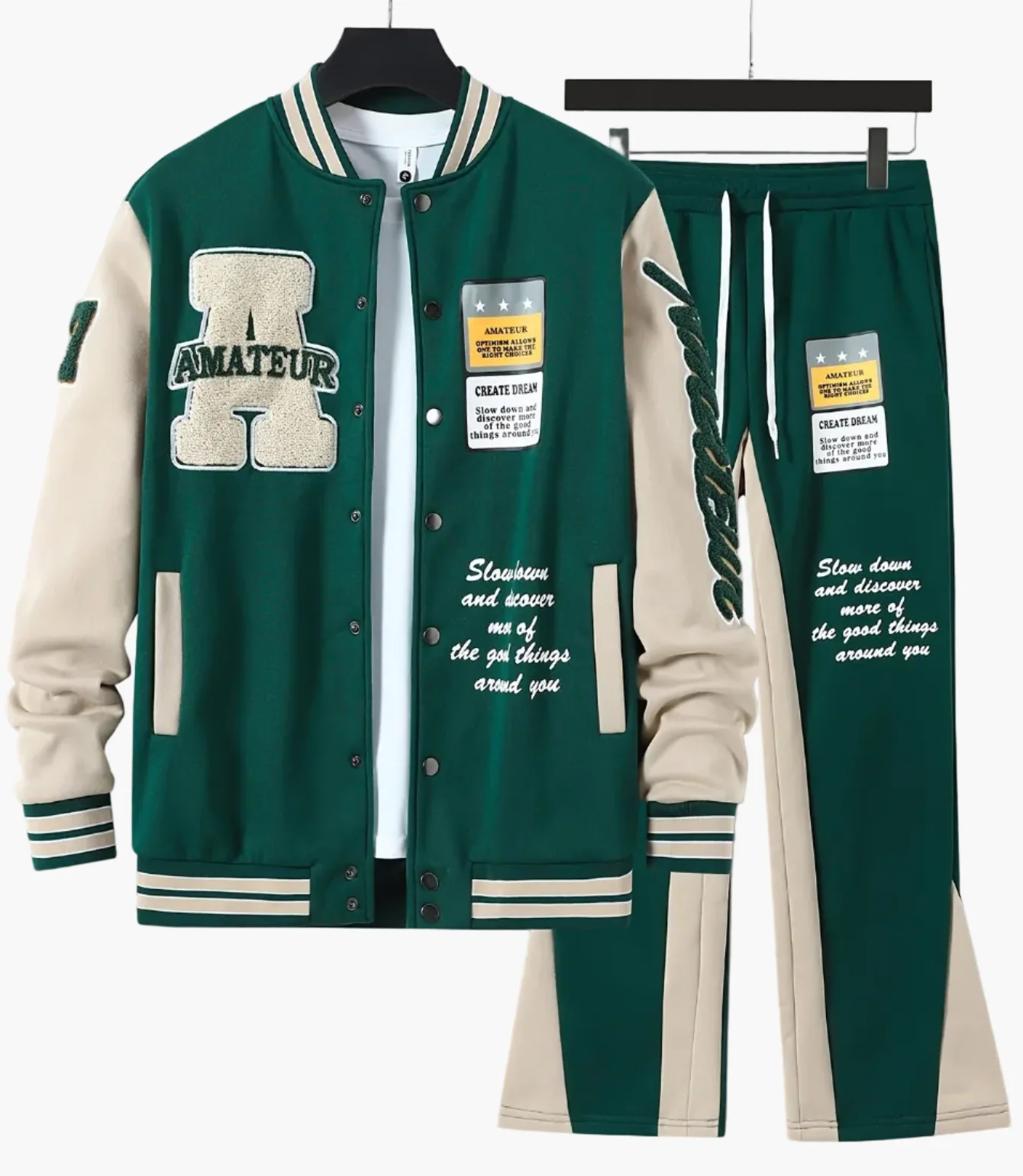 Ensemble varsity style universitaire pour homme, veste et pantalon sportswear décontracté, tendance - Image 8