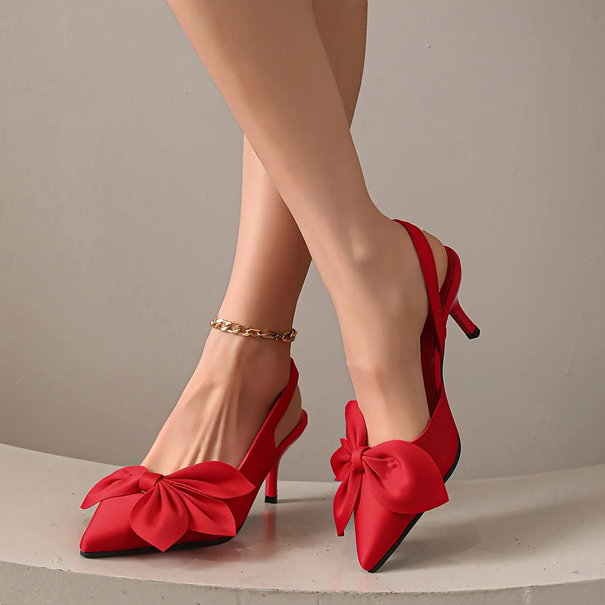 Escarpins slingback à talon haut pour femme avec nœud élégant – Style habillé soirée - Image 4