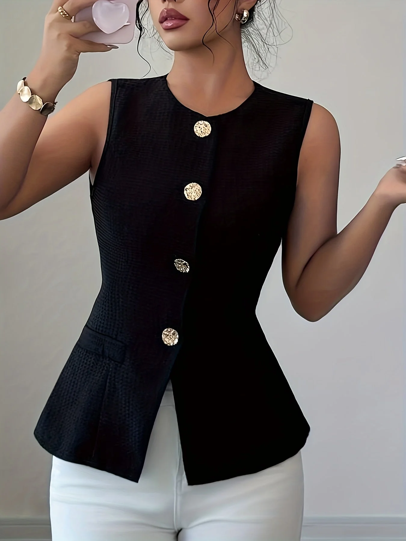 Gilet élégant sans manches pour femme, style chic et moderne, idéal pour le bureau ou les sorties - Image 3