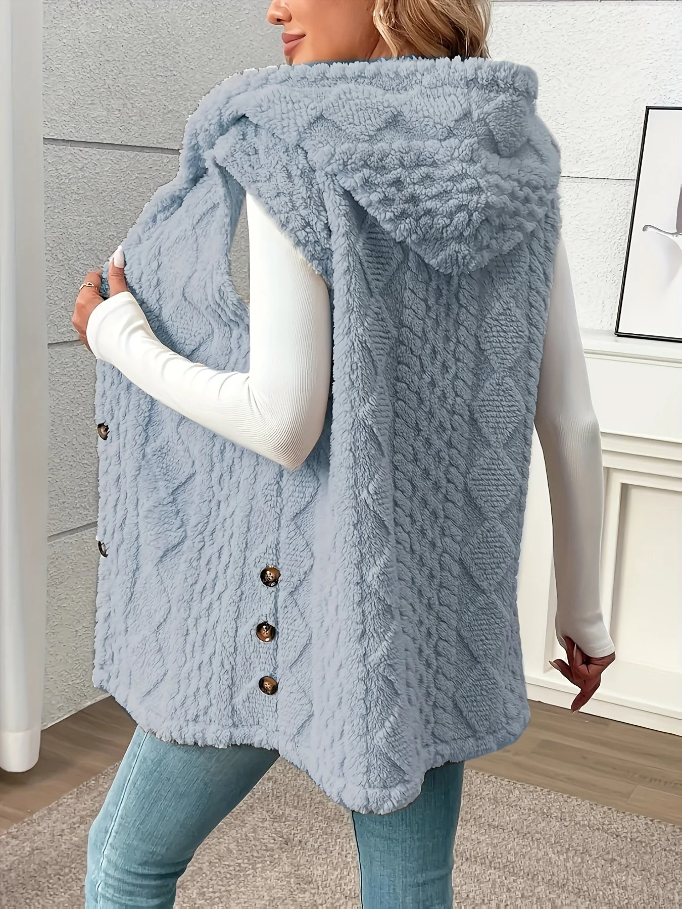 Gilet sans manches à capuche style torsadé pour femme, élégant et décontracté - Image 10