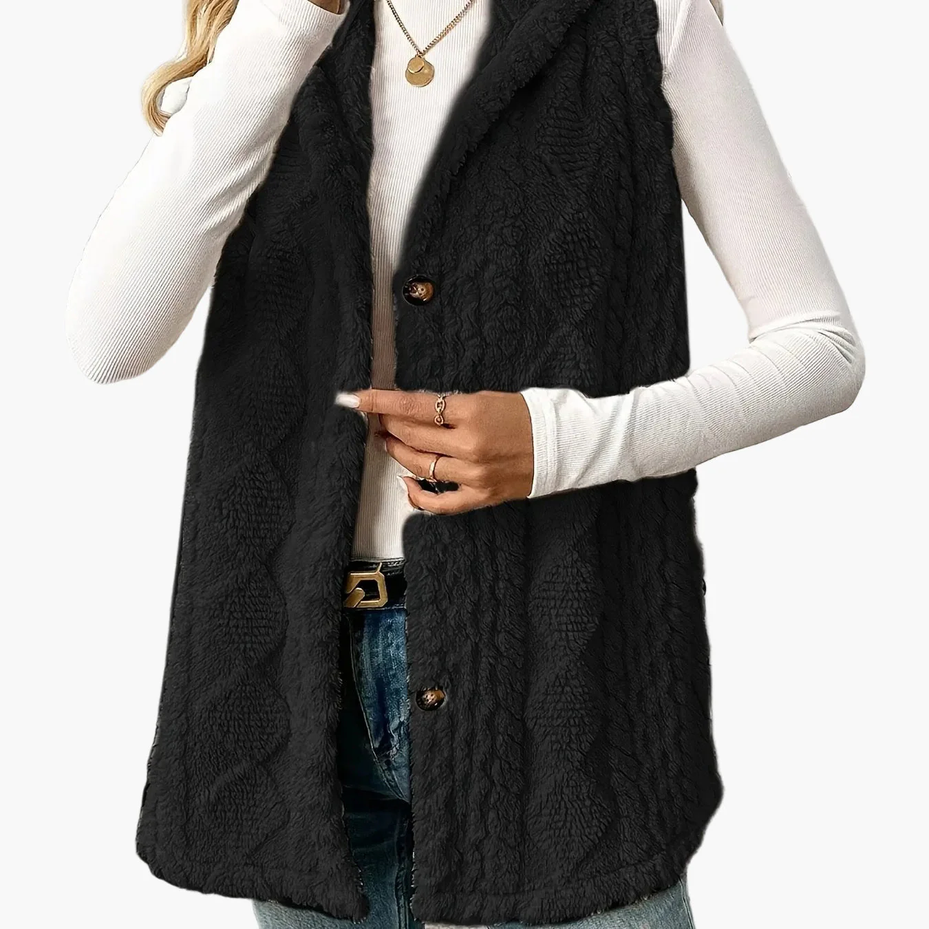 Gilet sans manches à capuche style torsadé pour femme, élégant et décontracté - Image 11