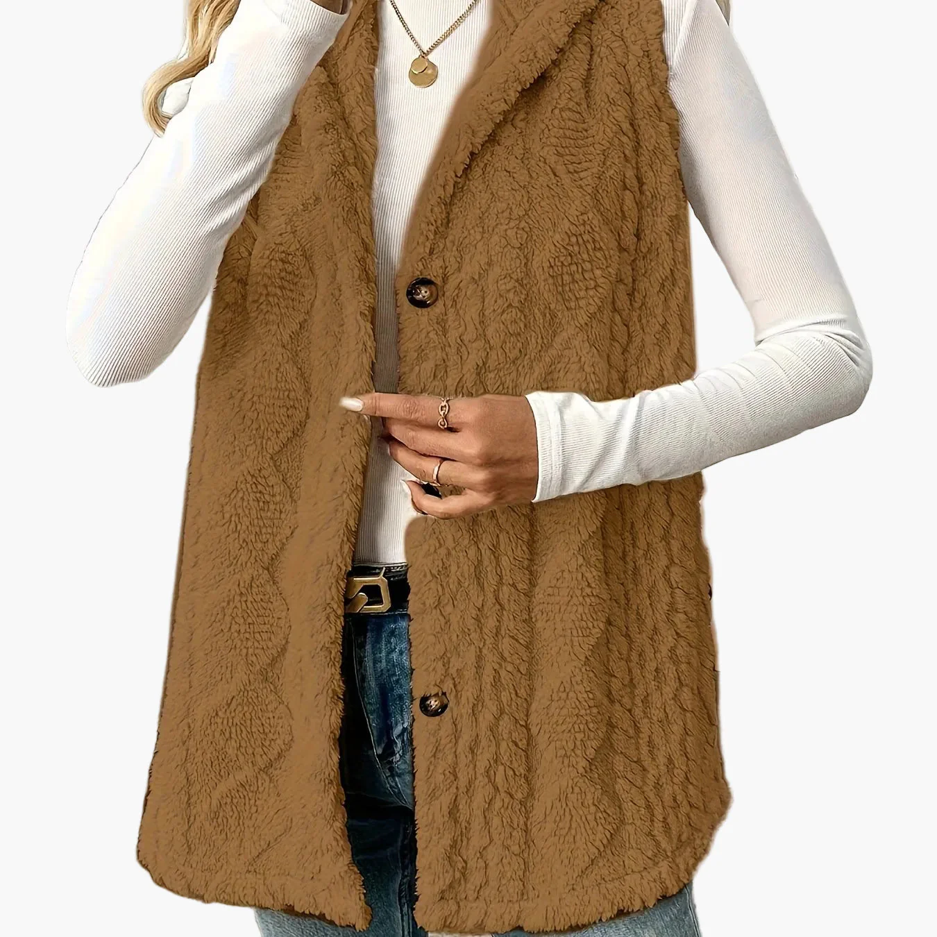 Gilet sans manches à capuche style torsadé pour femme, élégant et décontracté - Image 12