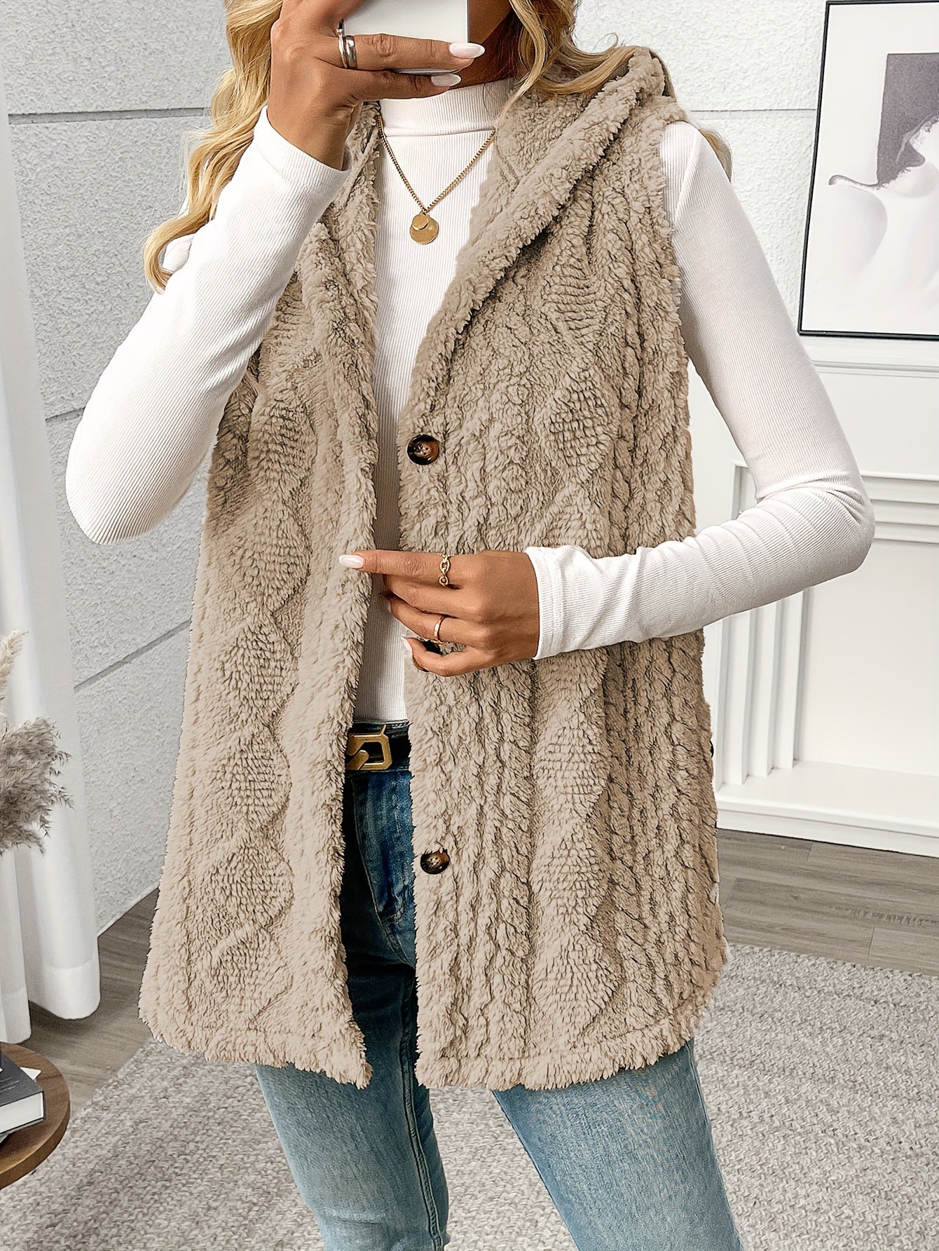 Gilet sans manches à capuche style torsadé pour femme, élégant et décontracté - Image 4