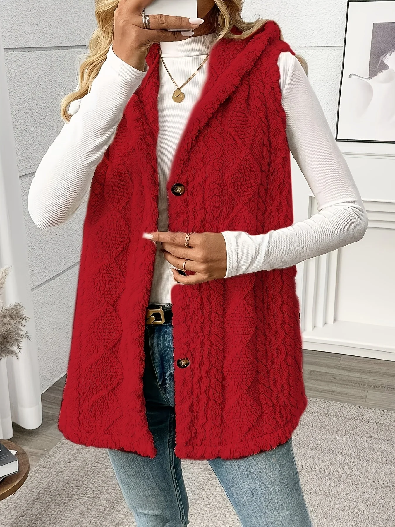 Gilet sans manches à capuche style torsadé pour femme, élégant et décontracté - Image 5