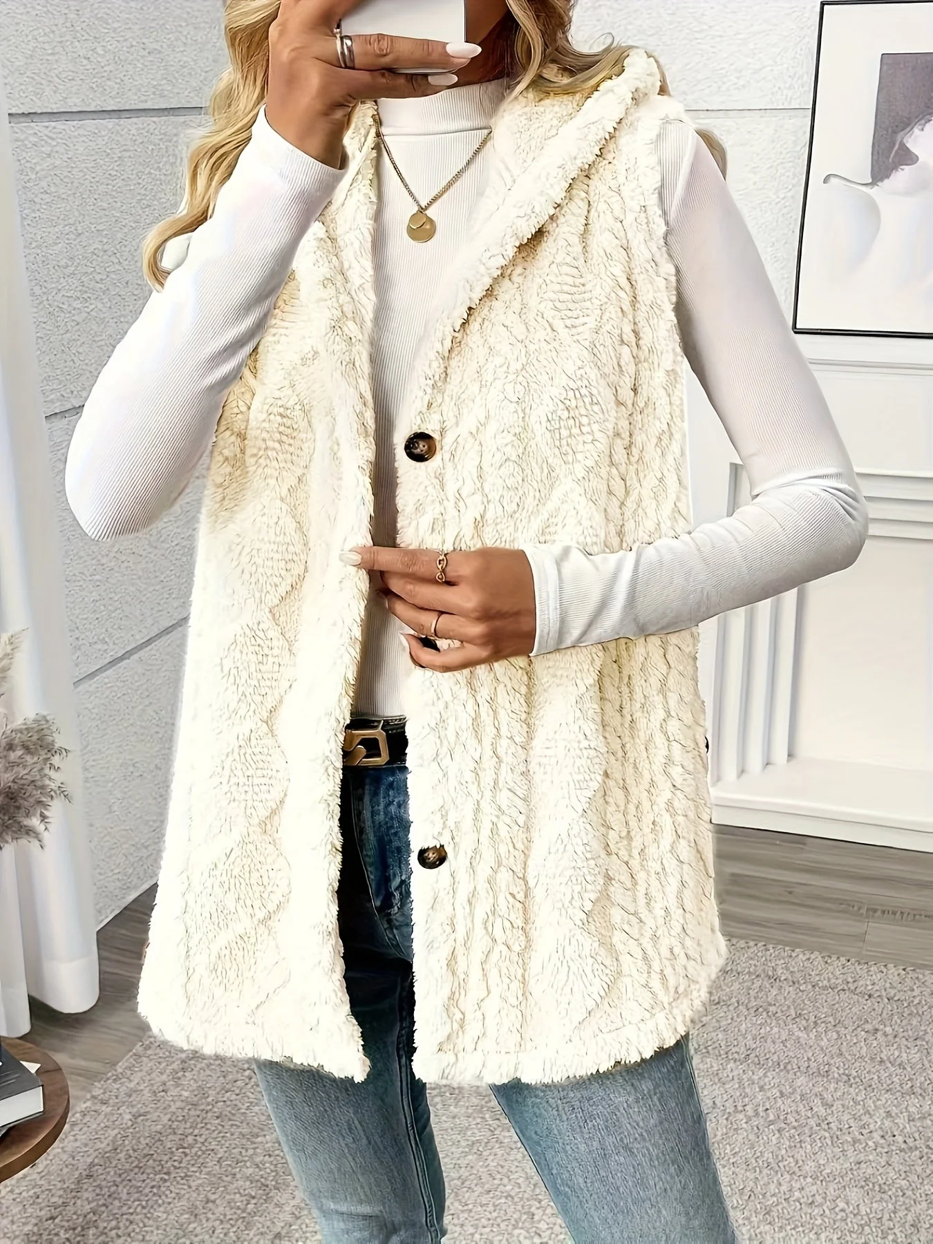Gilet sans manches à capuche style torsadé pour femme, élégant et décontracté - Image 7