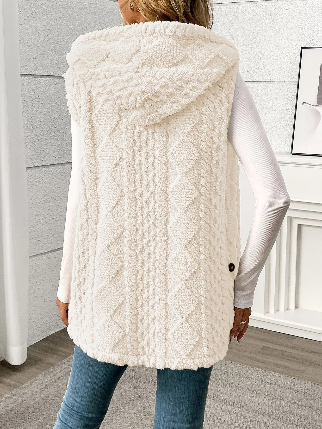 Gilet sans manches à capuche style torsadé pour femme, élégant et décontracté - Image 9