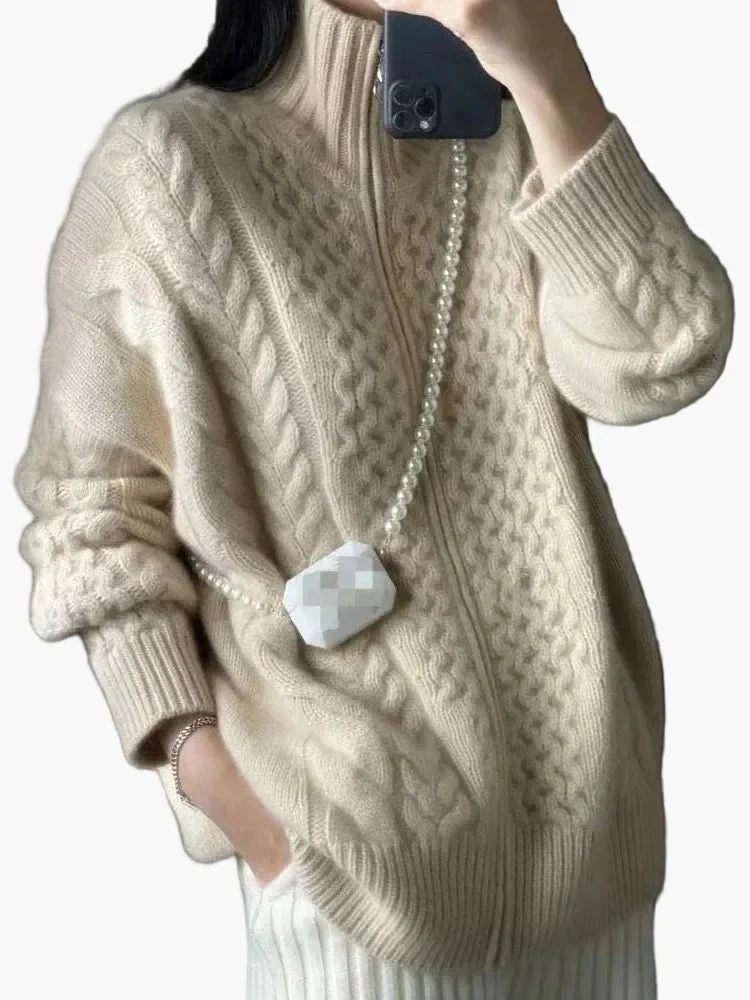 Gilet zippé torsadé style décontracté pour femme - Image 3