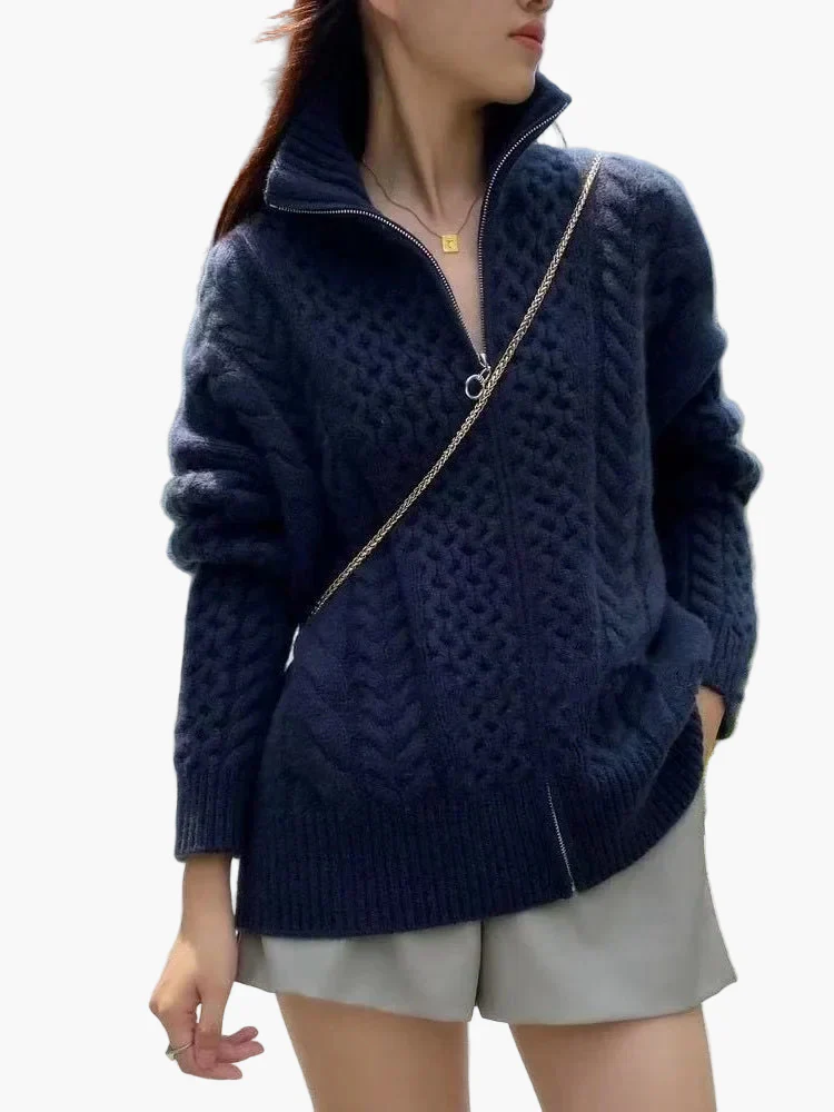 Gilet zippé torsadé style décontracté pour femme - Image 4