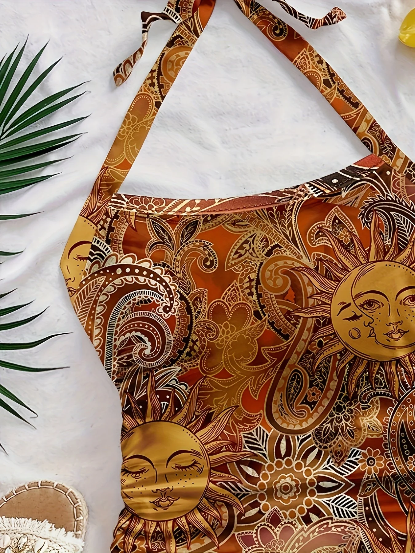 Haut dos nu femme style vintage bohème imprimé soleil et lune pour été - Image 2