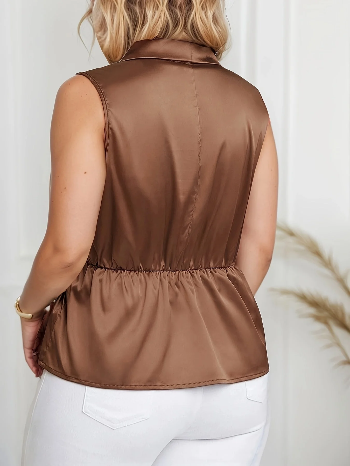 Haut Élégant Femme Sans Manches Col Croisé Style Asymétrique pour Bureau ou Sortie - Image 5