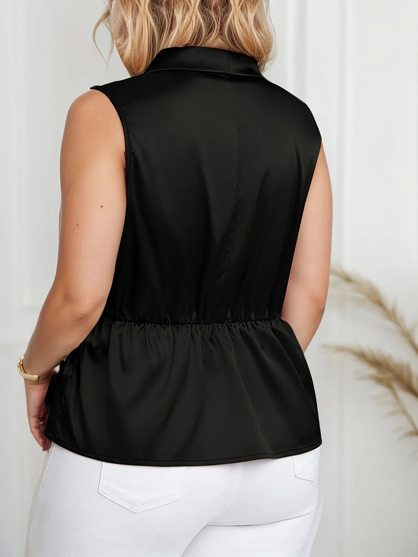 Haut Élégant Femme Sans Manches Col Croisé Style Asymétrique pour Bureau ou Sortie - Image 9