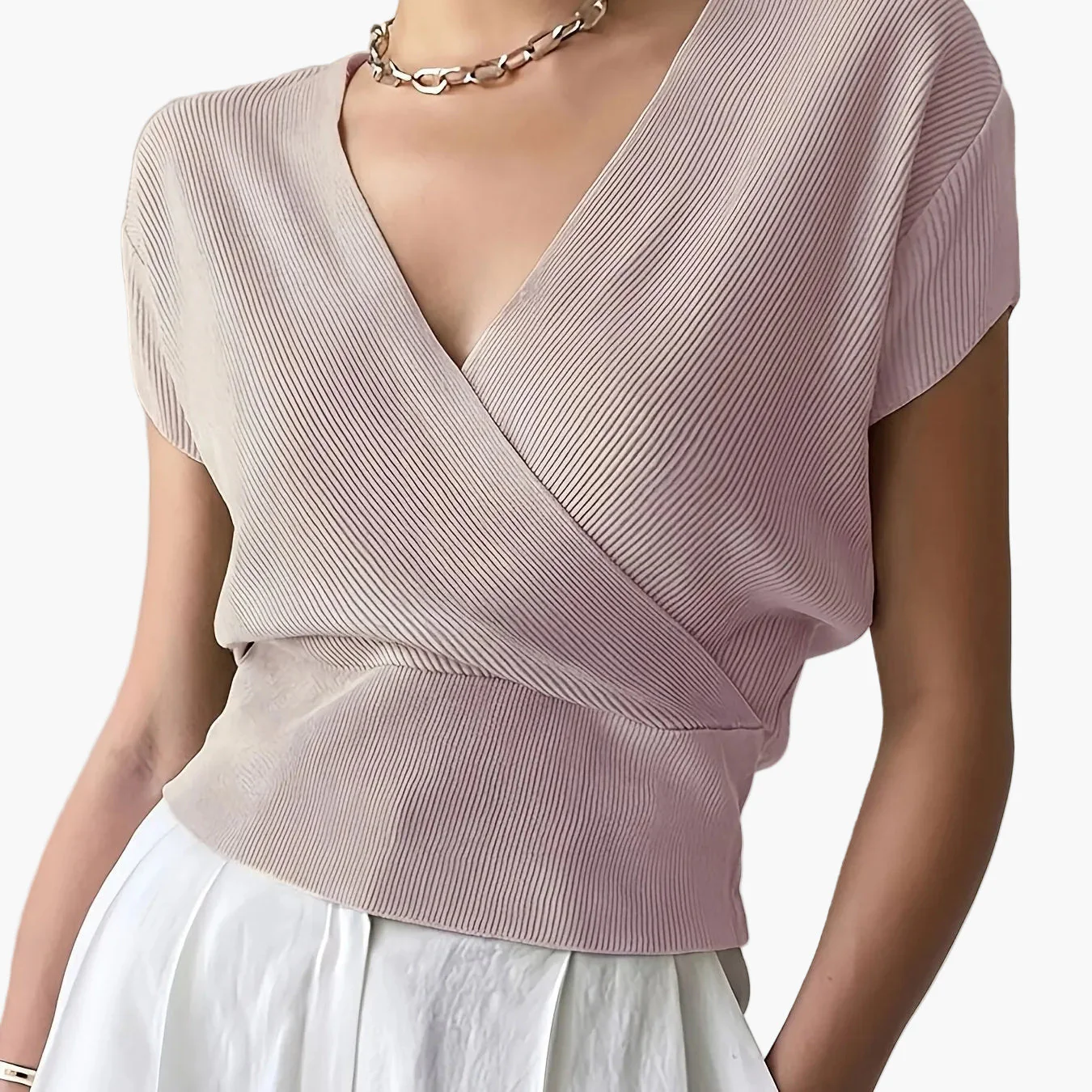 Haut femme style cache-cœur décontracté col en V manches courtes pour tous les jours - Image 13